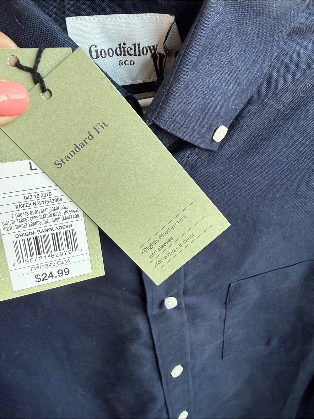 NWT Goodfellow & Co Navy Button-Down Oxford Shirt Size L - Picture 2 of 3